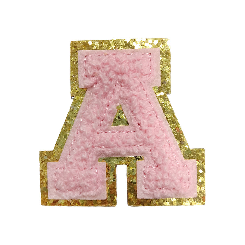 Wholesale Towel Embroidered Self Adhesive Letter Patches A Z Gold Glitter Double Layer Chic DIY Coat Accessory