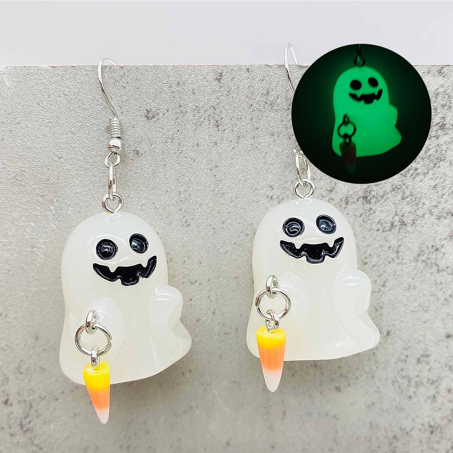 Wholesale 3D Night Light Ghost Pumpkin Corn Candy Halloween Earrings