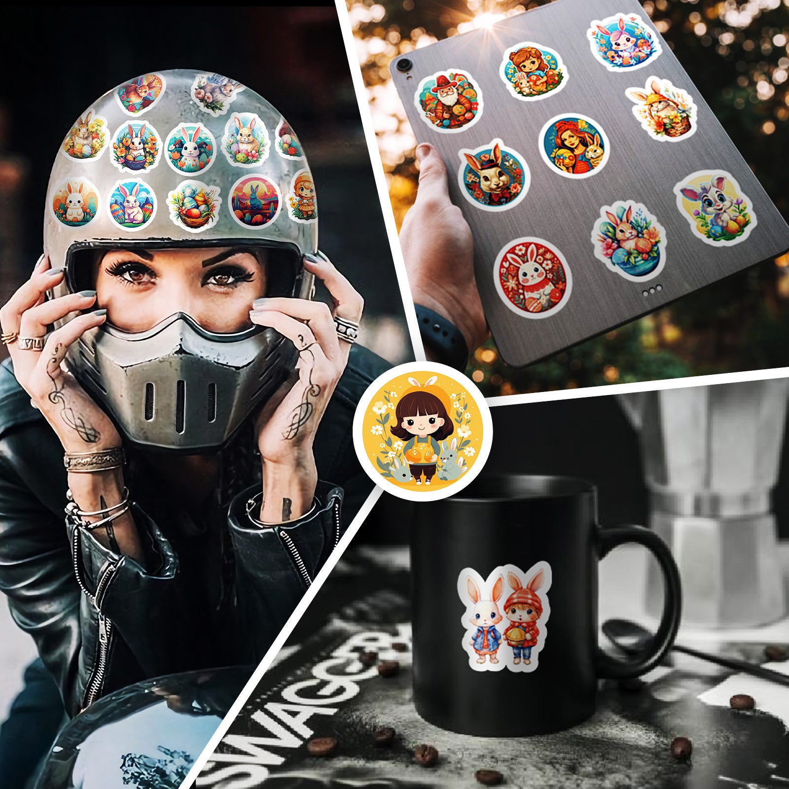 Wholesale 50pcs Easter Cartoon Colorful Rabbit Waterproof Vinyl Stickers