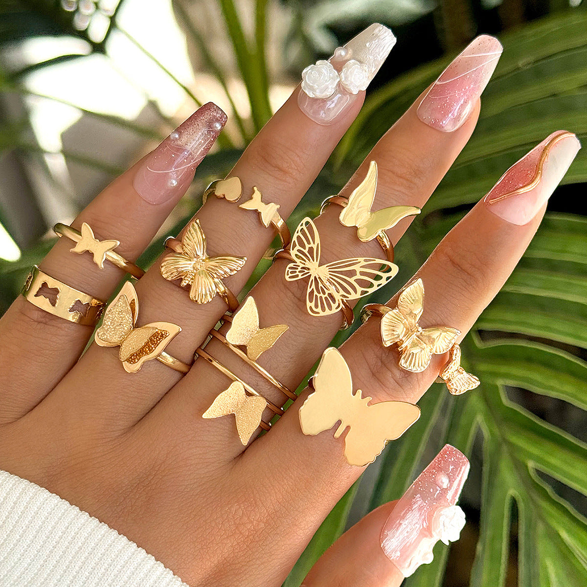 Wholesale Fashionable and versatile leaf heart personality geometric ring set