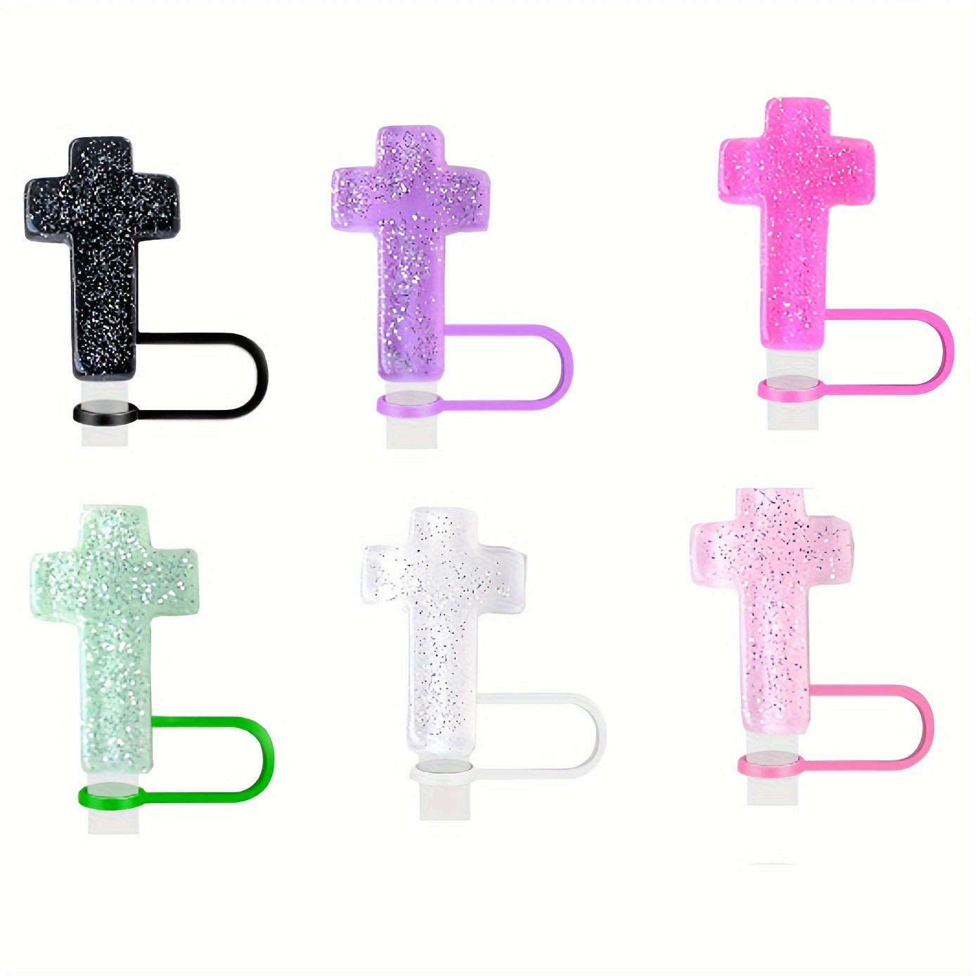 Wholesale 5pcs Transparent Glitter Cross Resin Straw Plug