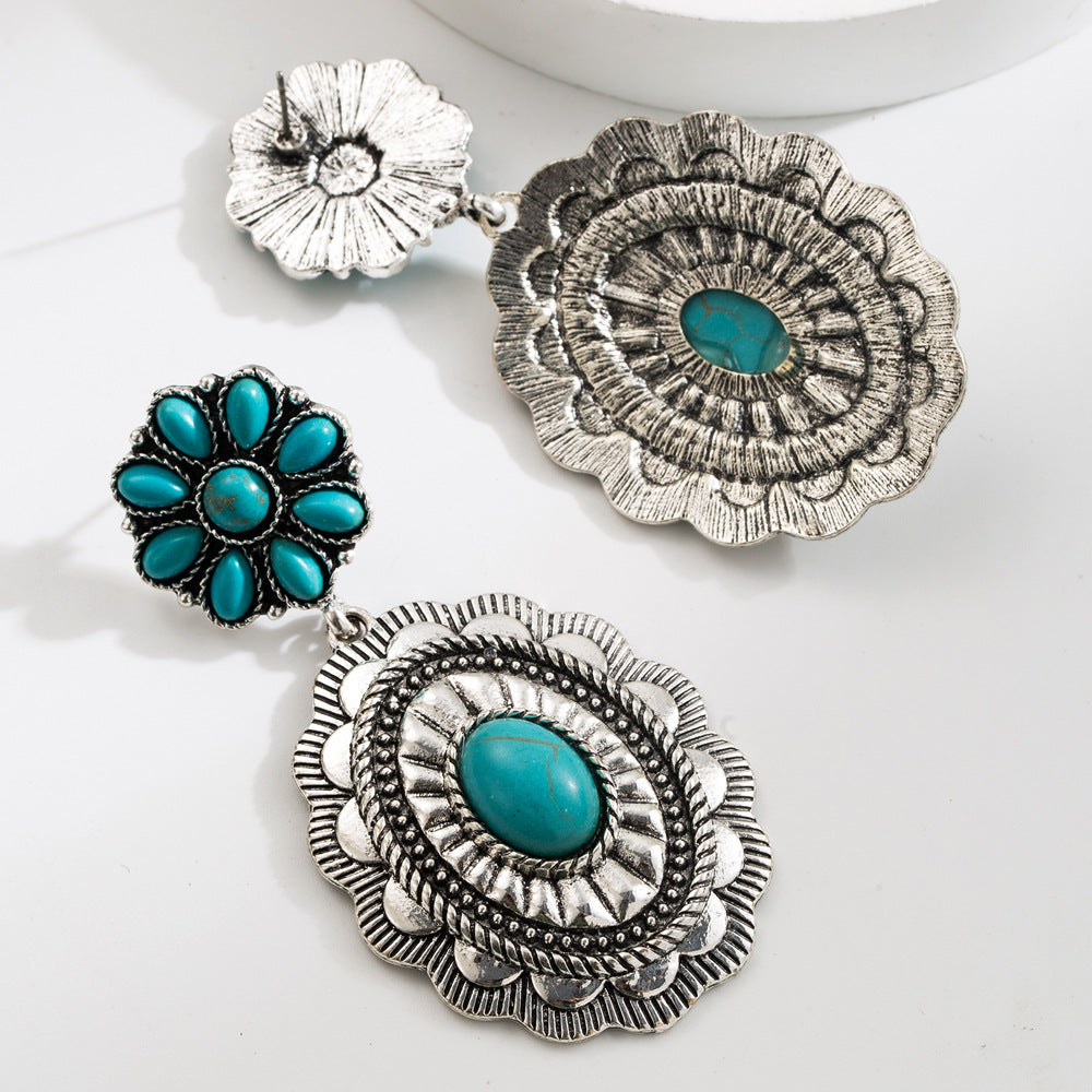 Wholesale Exaggerated White Turquoise Women's Fashion High Quality Ethnic Style Earrings Pendant