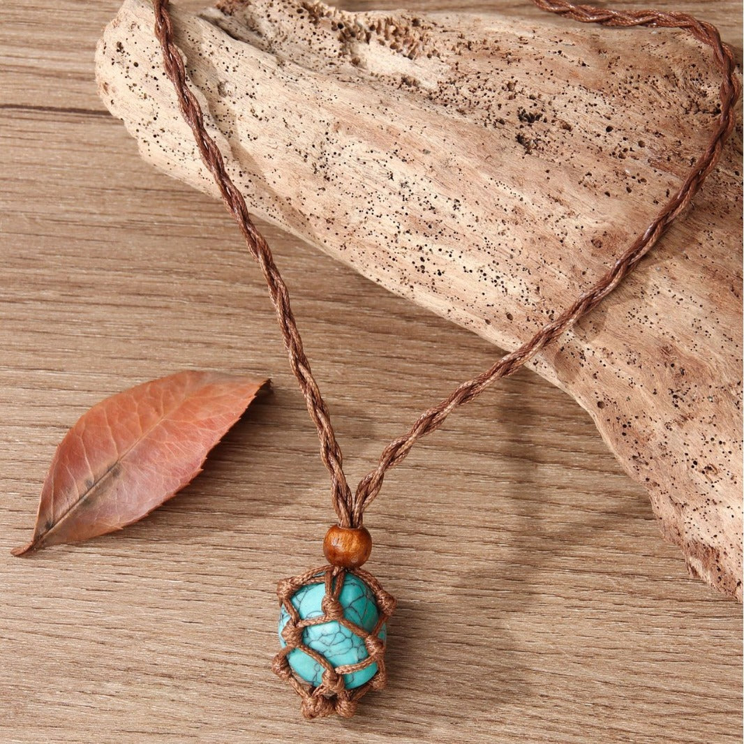 Wholesale Rose Quartz Hand-woven Vintage Necklace