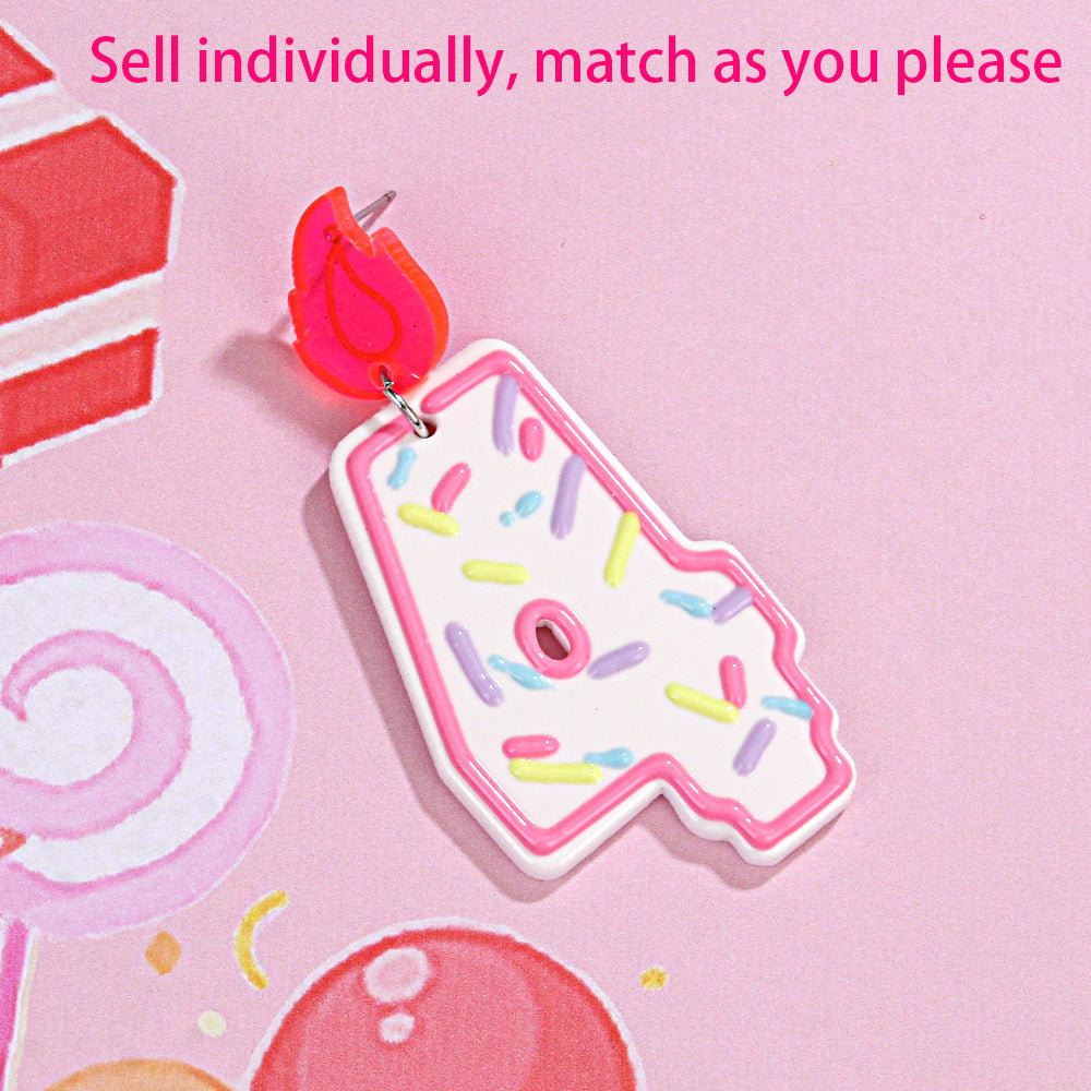 Wholesale personality design single number 0-7 donut birthday candle earrings