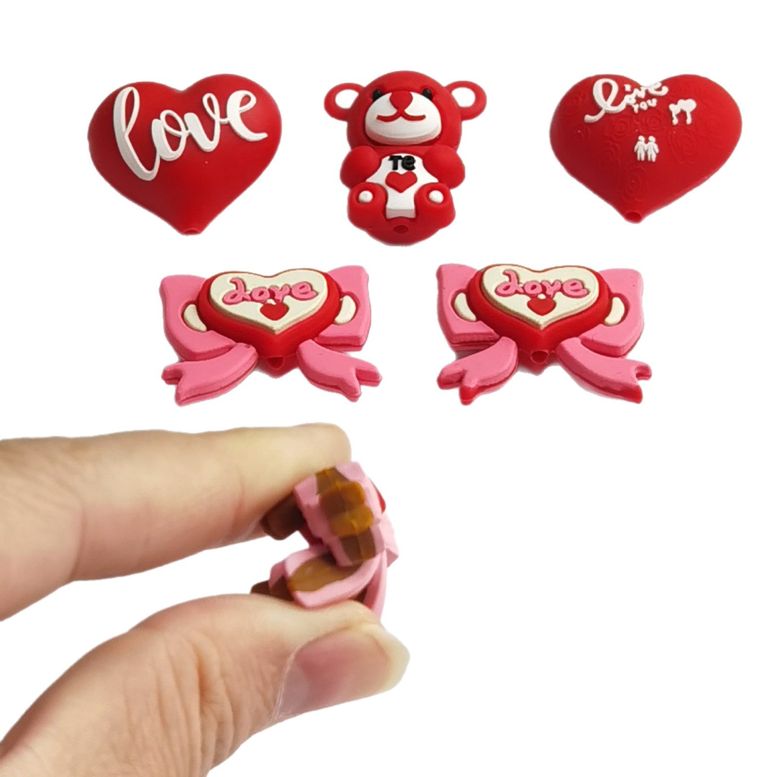 Wholesale 10pcs Valentine' s Day 3D Heart Beads with Through Holes Focal Beads