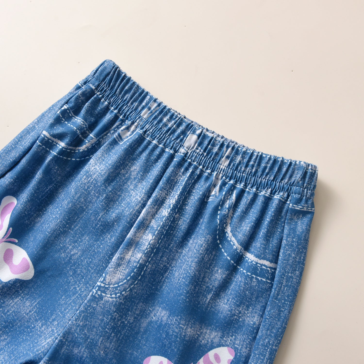 Wholesale Cotton High Neck Knitted Long Sleeve Top Faux Denim Flare Pants Suit