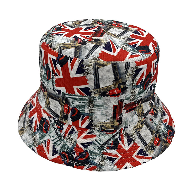 Wholesale of British Flag Printed Polyester Fisherman Hats