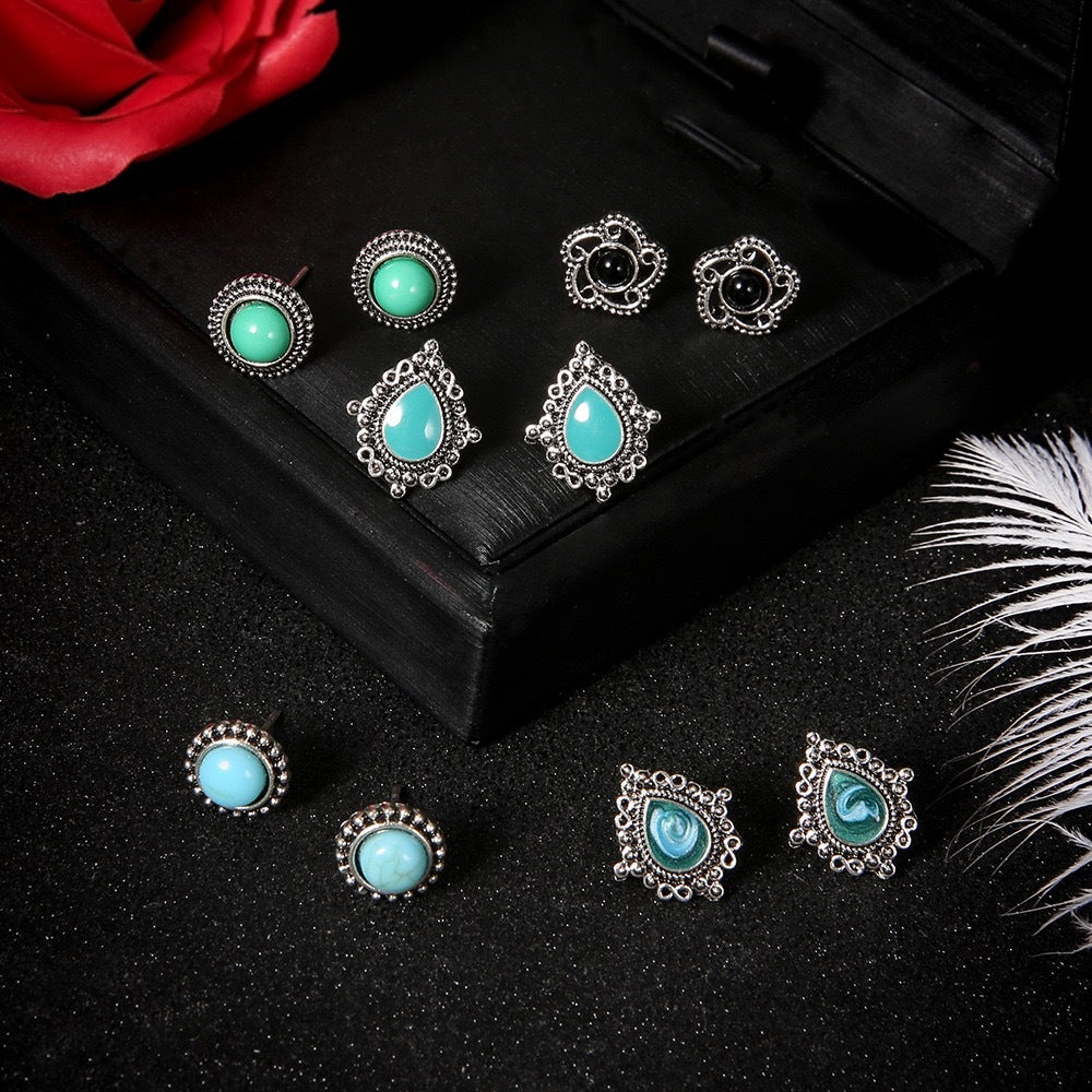 Wholesale 5 Pairs Retro Bohemian Faux Crystal Teardrop Earrings Set Women Party Wear Fashion Accessory
