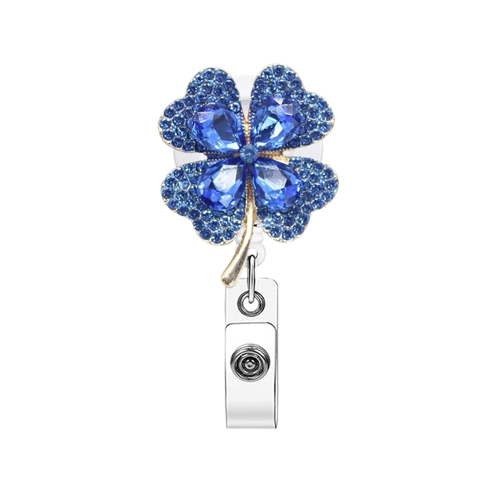 Wholesale Four-leaf clover rhinestone retractable rotating badge scroll