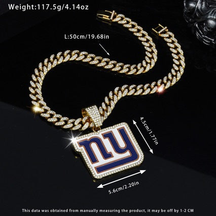 Wholesale Football Team Hip Hop Style Full Rhinestone Cuban Chain Necklace Gold Plated Alloy Jewelry Accessory Boutique Resale Gift