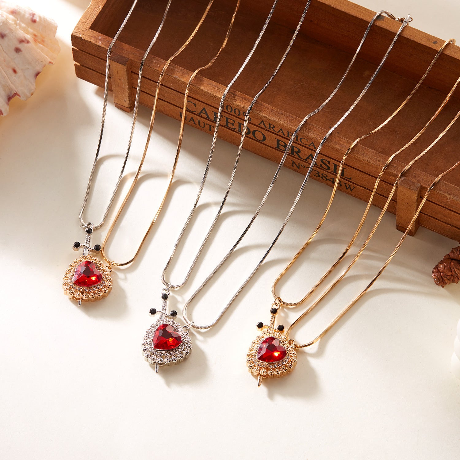 Wholesale Gothic Sword Heart piercing Couple Set Necklace