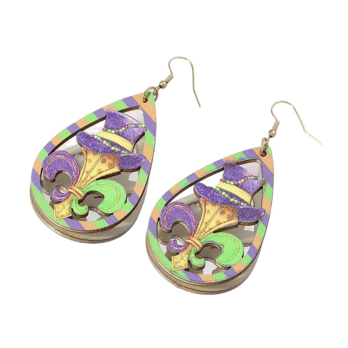 Wholesale Wholesale ladies cross-border carnival teardrop mask lightweight wooden earrings