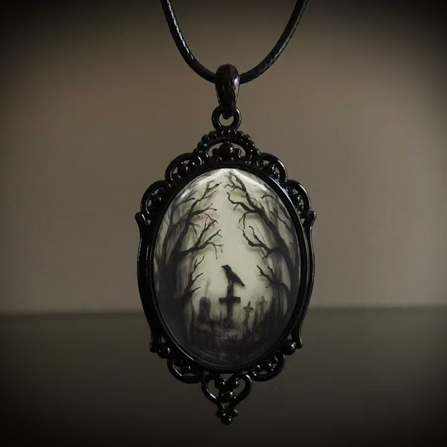 Wholesale Vintage Gothic Crow Cross Witch Halloween Necklace