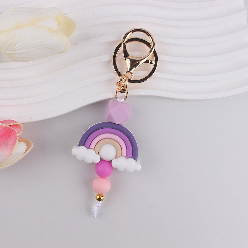 Wholesale Rainbow Teething Ring Clip With Silicone Beads  Keychain.