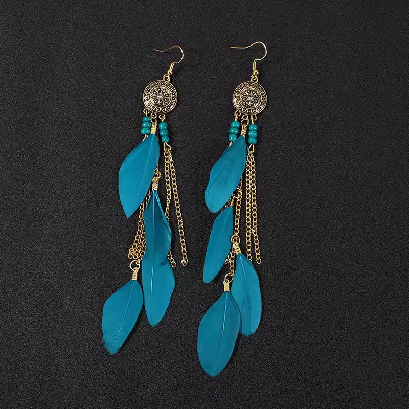 Wholesale Ethnic style super fairy high-end feather earrings