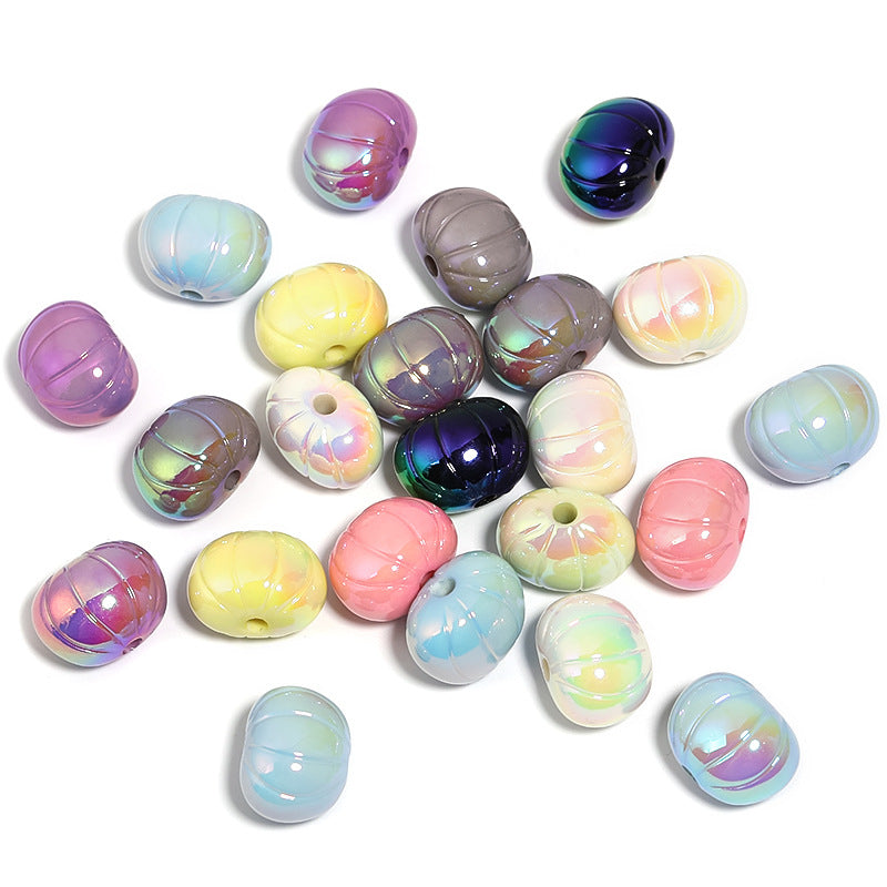 Wholesale 100pcs UV Electroplating Acrylic Solid Color Flat Pumpkin Diy Mobile Phone Chain Beads