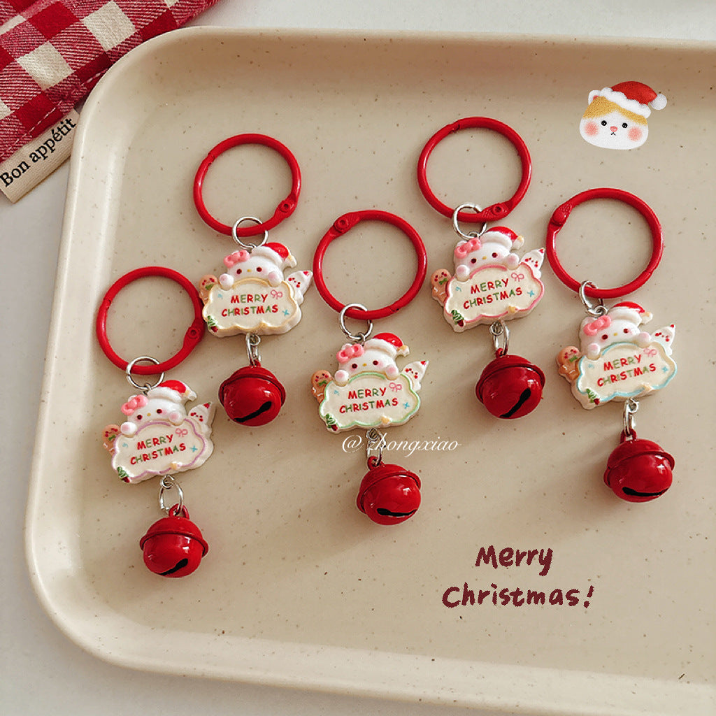 Wholesale Cartoon Christmas Cat Sign Resin Keychain Bell Pendant Cute Bag Charm Fashion Decorative Accessory Gift