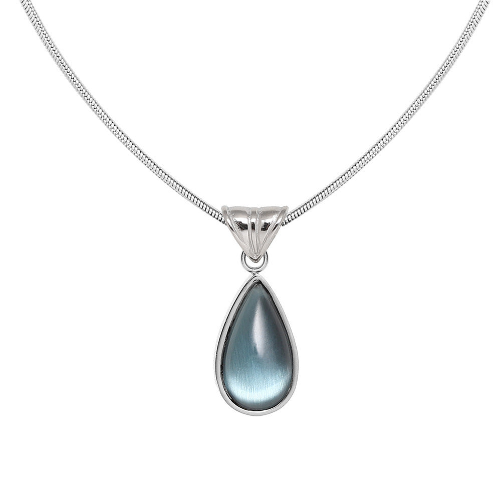 Wholesale December Birthday Stone Water Drop Titanium Steel Necklaces