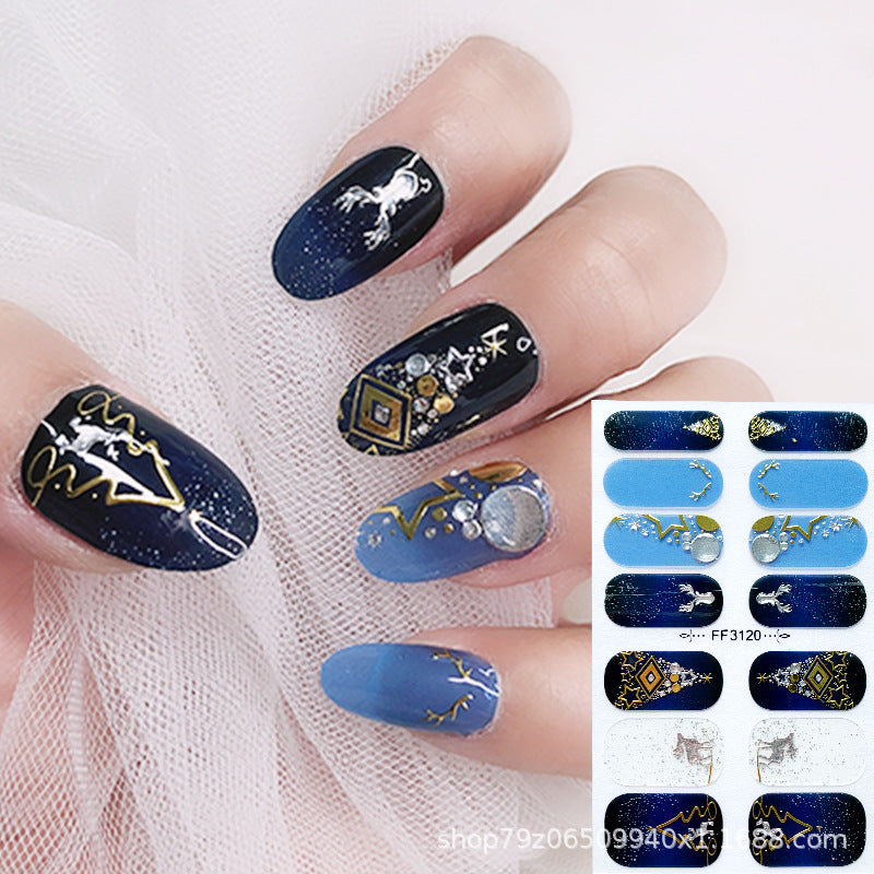 CWholesale 5D Imitation Diamond Nail Sticker Baking Free Gel Christmas Snowflake Elk Nail Sticker DIY Nail Stickers