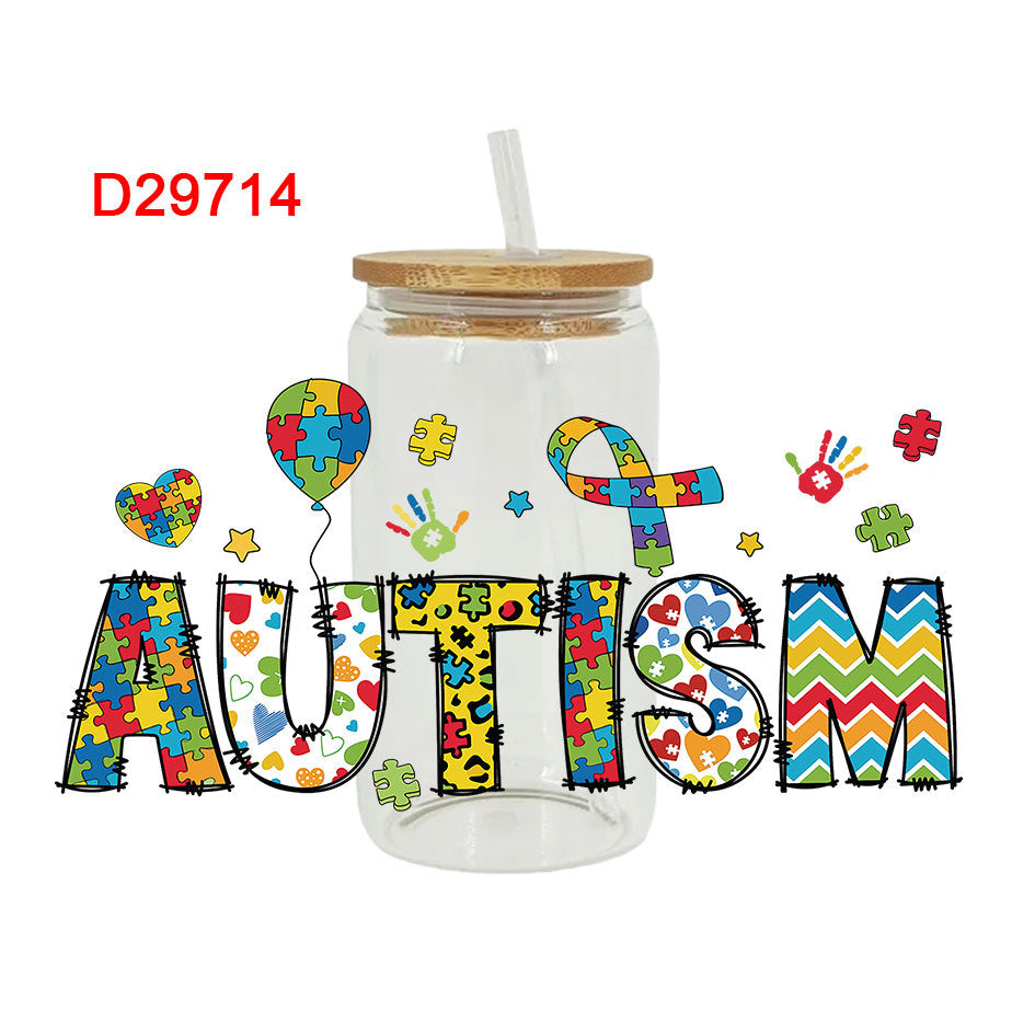 Wholesale Color Puzzle Autism Series 16oz Cup UV DTF Wraps