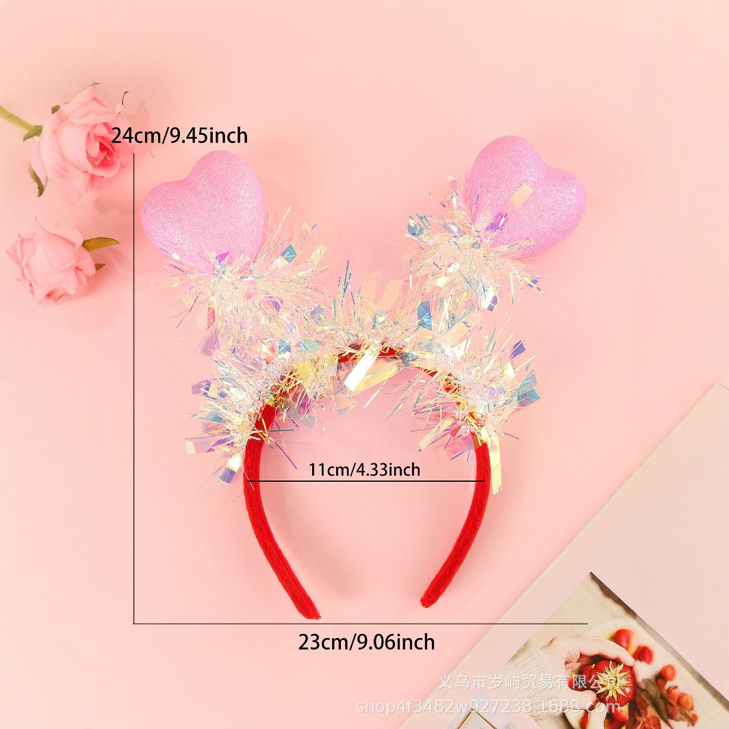 Wholesale 10pcs Valentine's Day Heart Shaped Love Glitter Hair Hoop Red Three-dimensional Love Foam Party Heart Sequin Headband