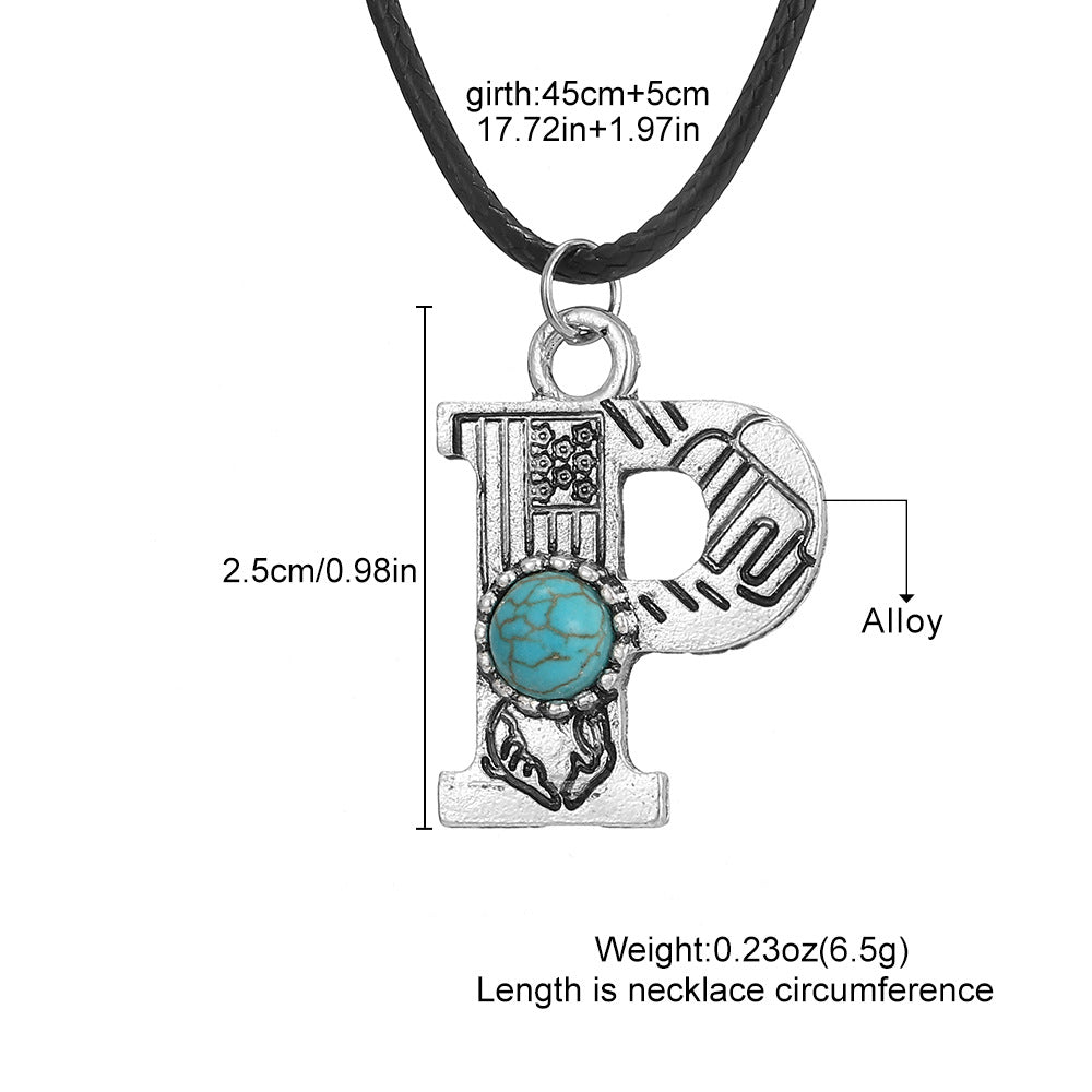 Wholesale English letter necklace western style cactus sunflower turquoise chain