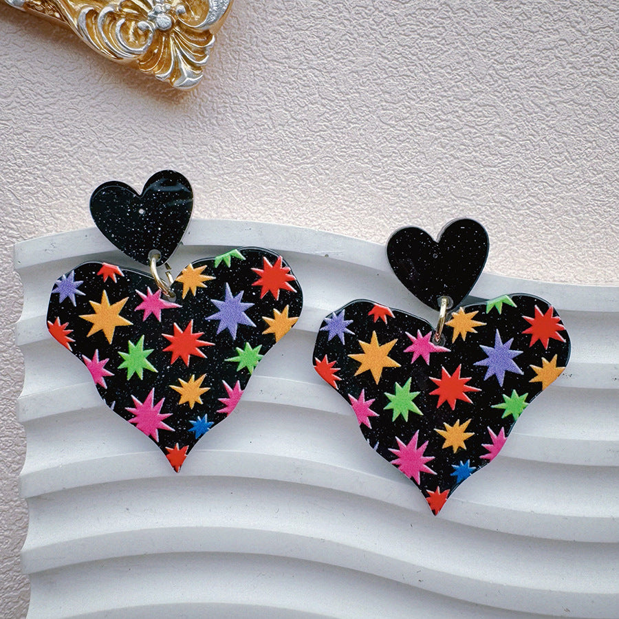 Wholesale Colorful printed heart-shaped gradient acrylic earrings