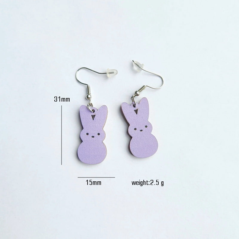 Wholesale Easter Wooden Candy Colorful Cute Rabbit Earrings