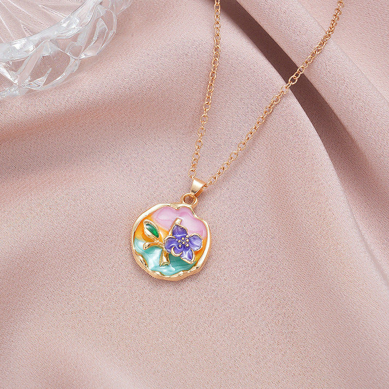 Wholesale Rose oil painting colored pearls colored necklace clavicle chain