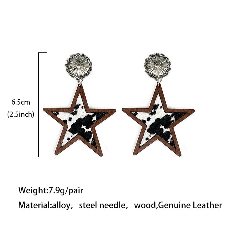 Wholesale Western Style Leopard Print Cow Print Five-pointed Star Earrings