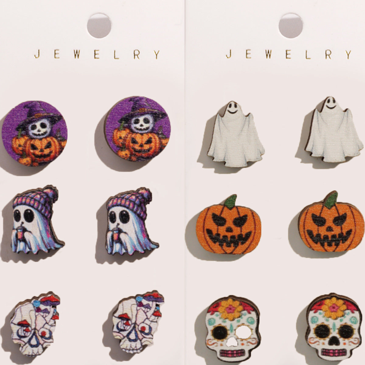 Wholesale  Halloween Cartoon Funny Ghost Pumpkin Kid Wooden Decorative Earrings Combination suit