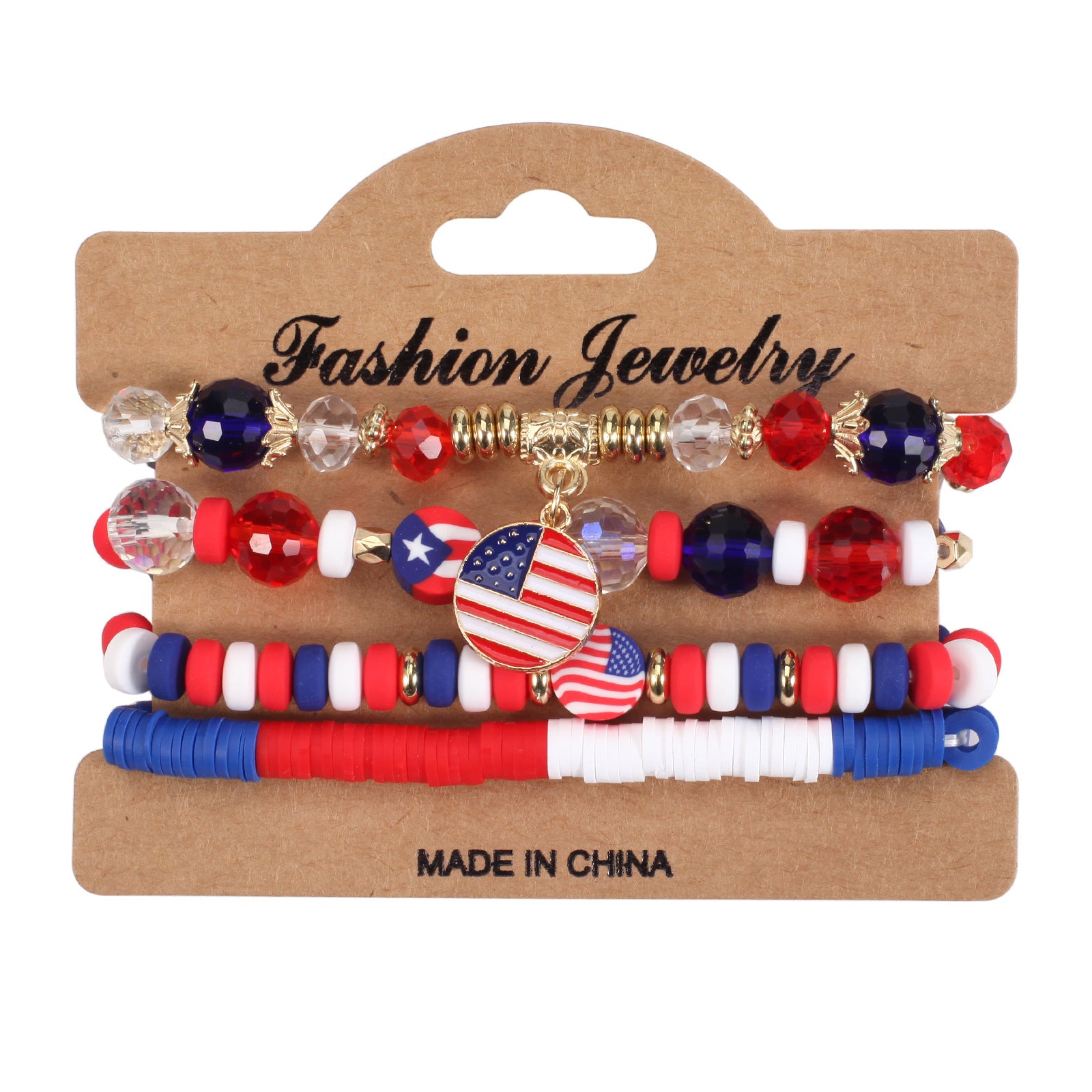 Wholesale American Independence Day Multi-layer Beaded Elastic Bracelet