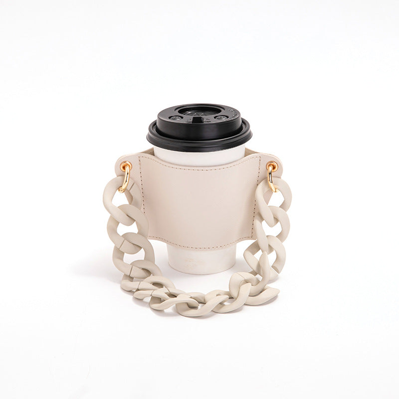 Wholesale PU Leather Anti-scald Heat Insulation Detachable Chain Cup Sleeve