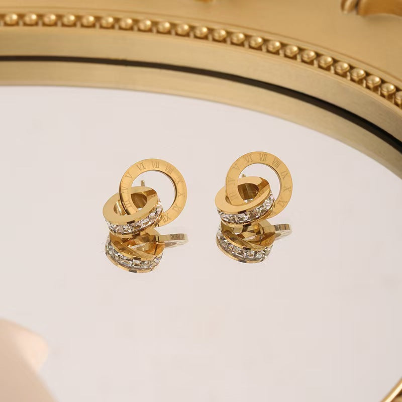 Wholesale Titanium steel Lucky Double Ring Necklace Bracelet Jewelry Set