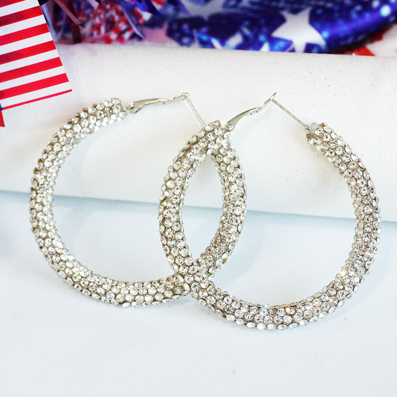 Wholesale 2pcs Independence Day Earrings Flash Diamond Color Matching Rhinestones Simple Earrings