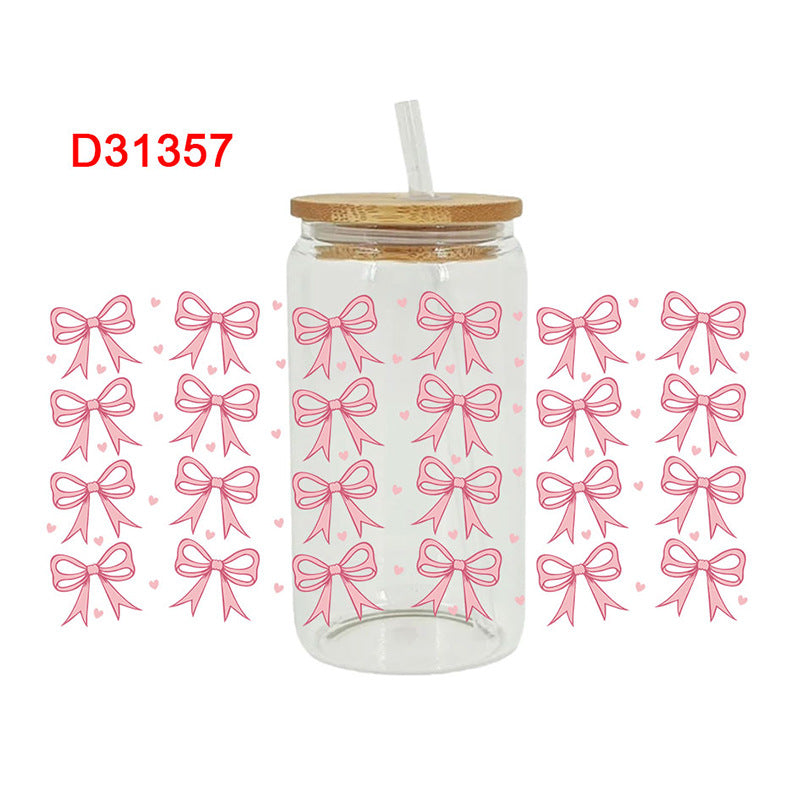 Wholesale pink bow  16oz Cup UV DTF Wraps