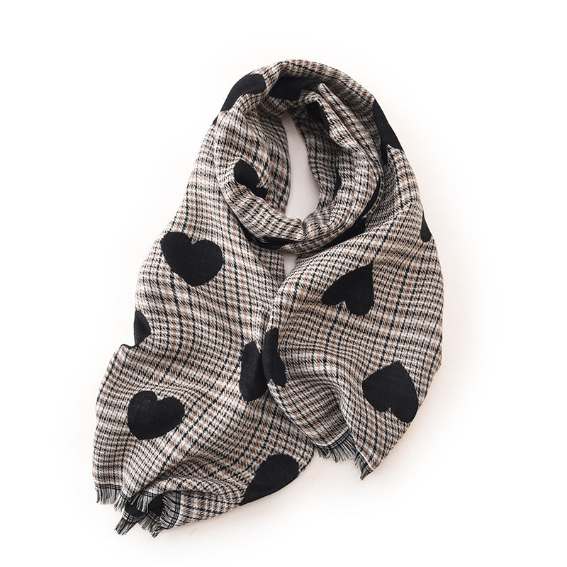 Wholesale High-end Heart Printed Mid To Long Length Warm Autumn/winter Fashionable Scarf