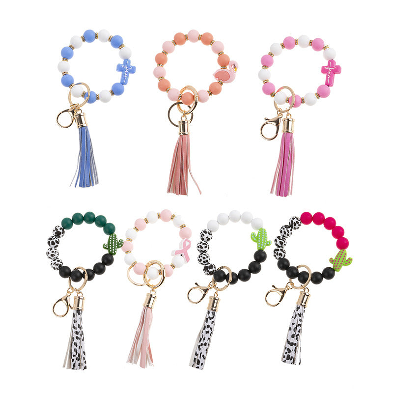 Wholesale Silicone Beaded Bracelet Keychain