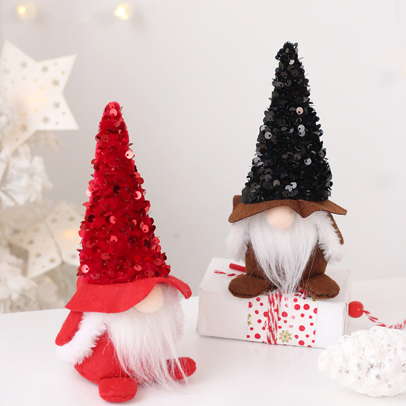 Wholesale Christmas Sequins Faceless Santa Claus Doll Gandalf Doll Non-woven Fabric Ornament