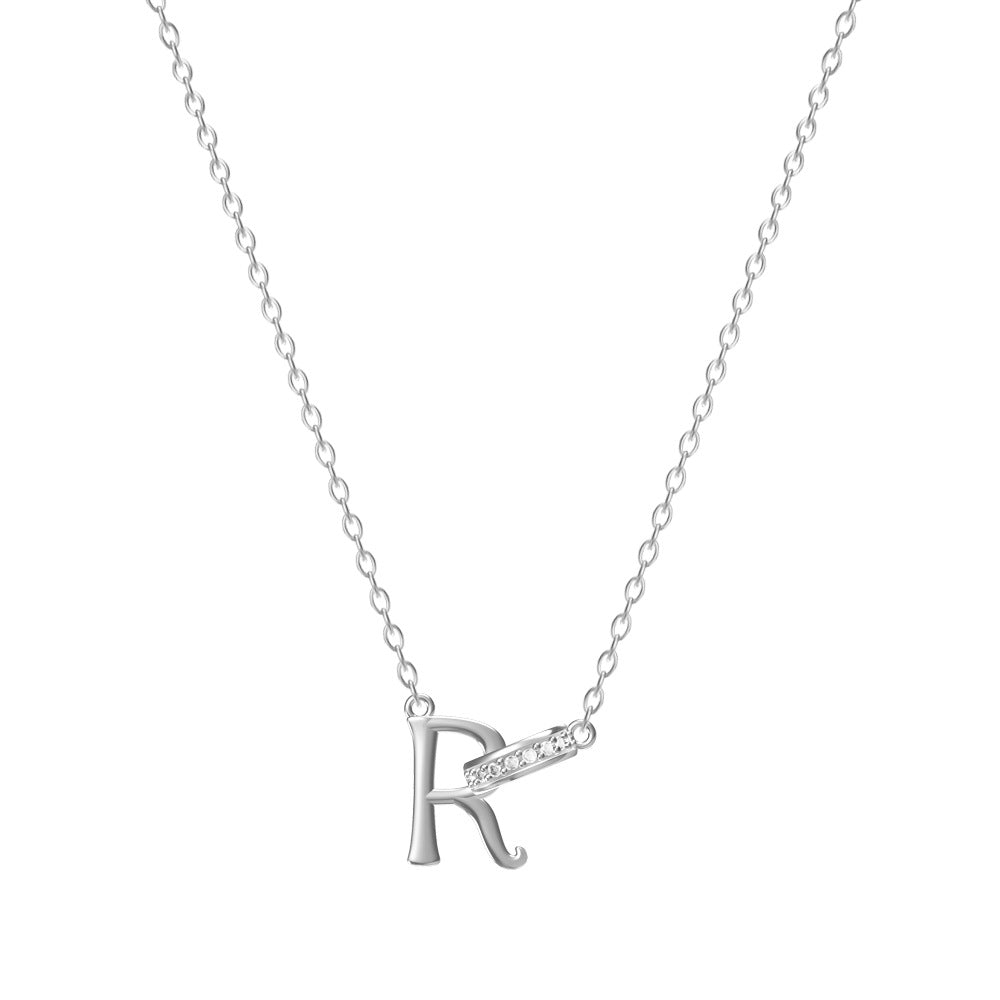 Wholesale 26 letter titanium steel necklace with diamonds