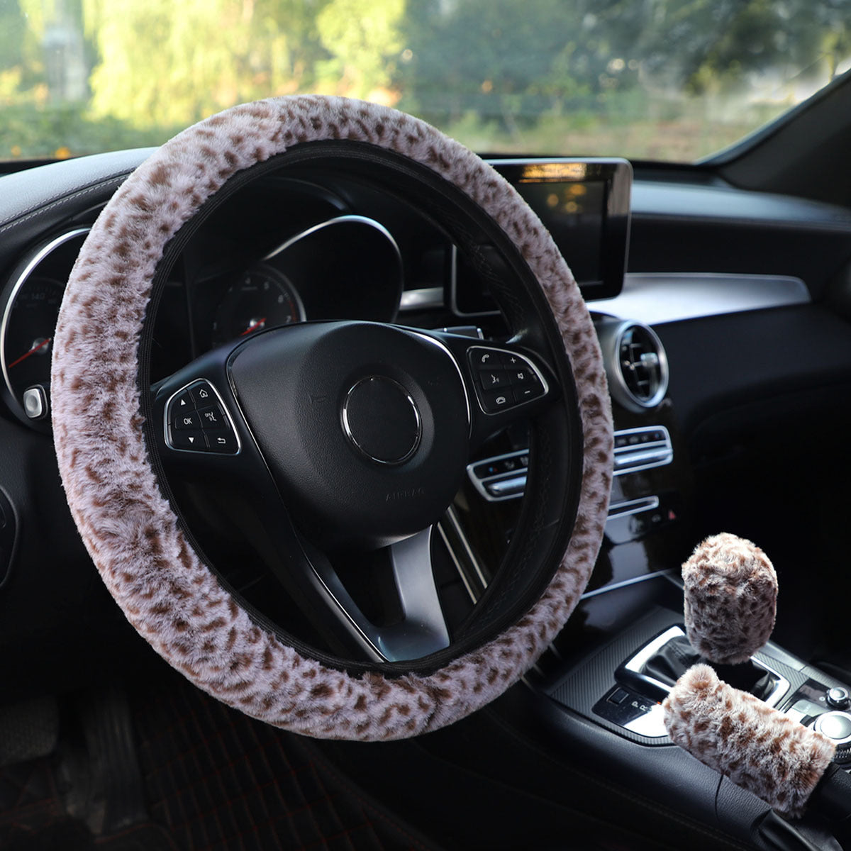 Wholesale Leopard Print Plush Elastic Band Without Inner Ring Car Steering Wheel Cover