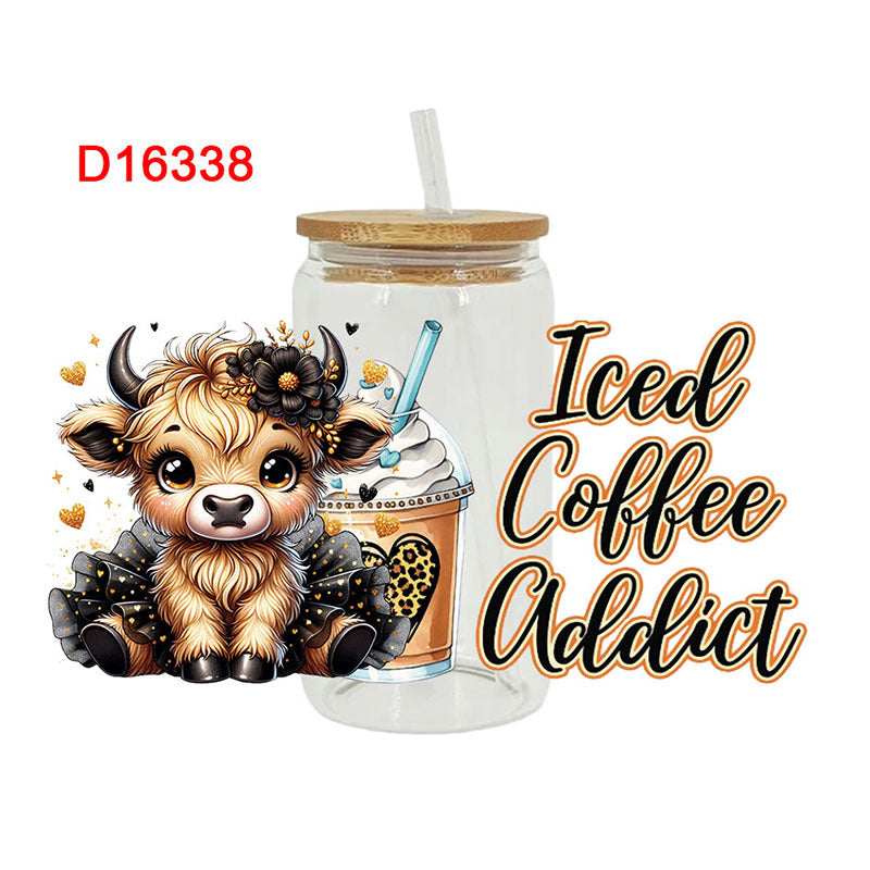 Wholesale Beverage cartoon calf  16oz Cup UV DTF Wraps