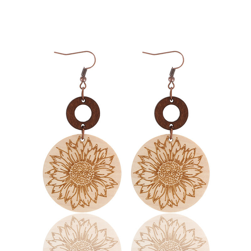 Wholesale  Sunflower Bee Cactus Wooden Earrings