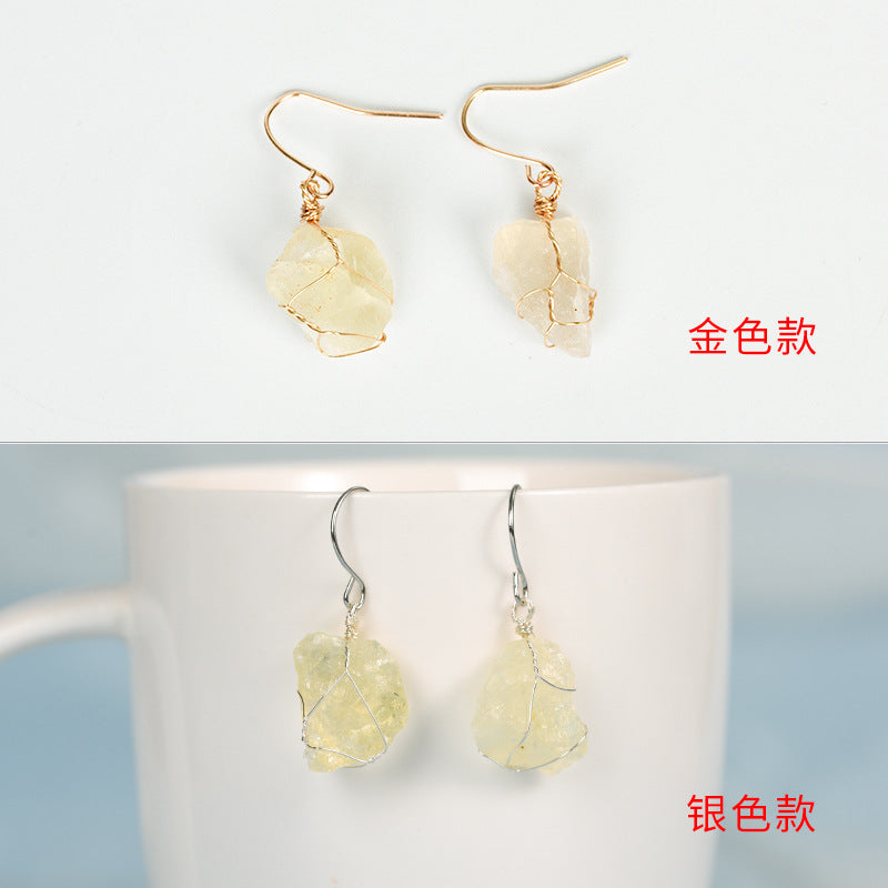 Wholesale Natural Crystal Irregular Rough Stone Handmade Earrings