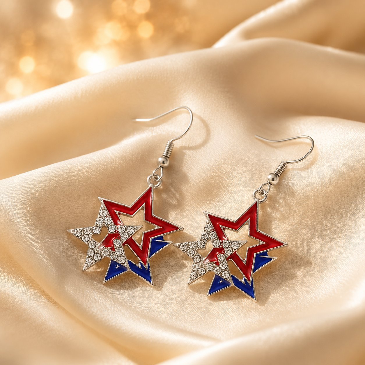 Wholesale Patriotic Star Heart Earrings For Women Red White Blue Rhinestone Alloy Independence Day Fashion Jewelry Accessory Gift