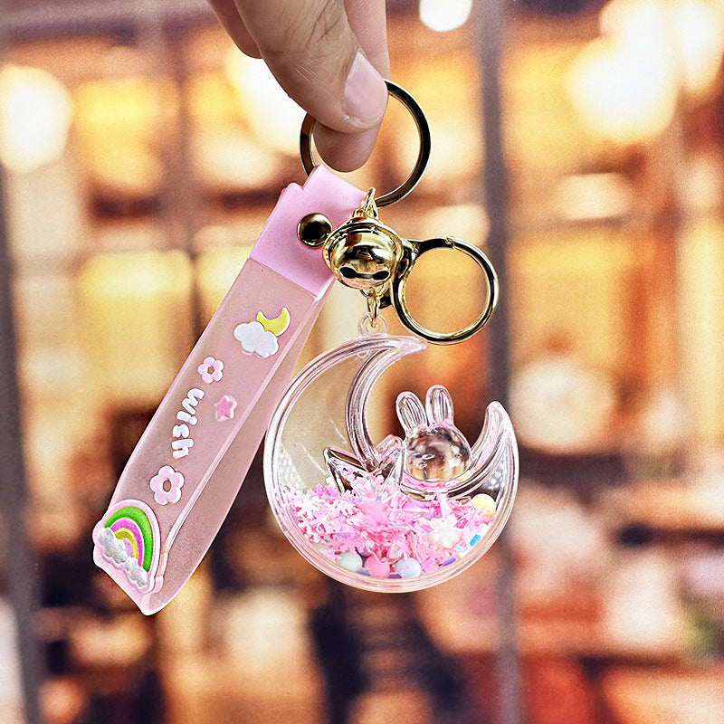 Wholesale Quicksand Moon Rabbit Acrylic Liquid Keychain