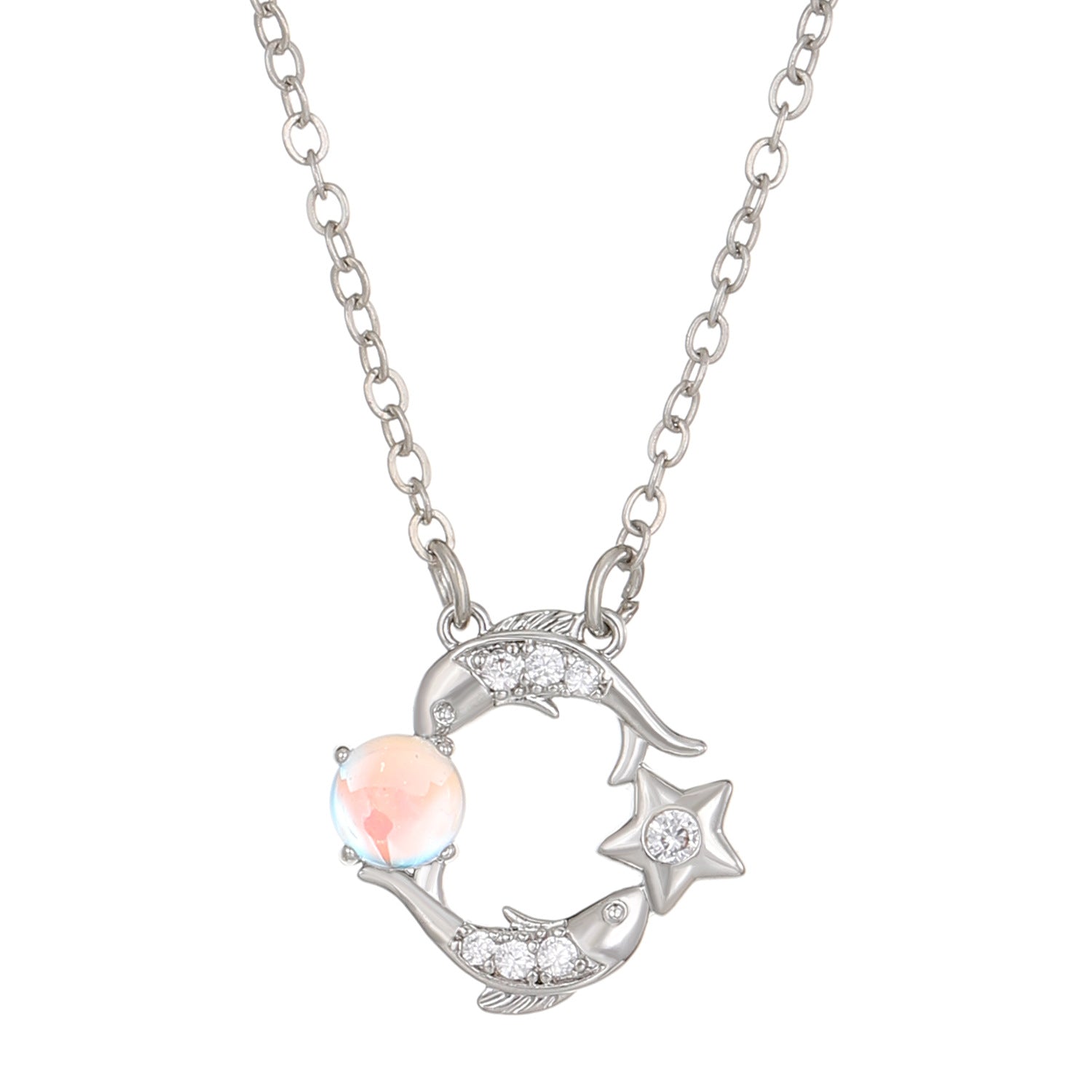 Wholesale Copper Constellation Diamond Hollow Moonstone Necklace