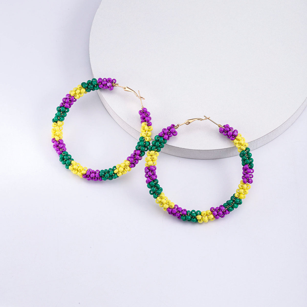 Wholesale New Colorful Knitted Alloy Handmade Rice Bead Earrings Fashion Unique Design Sensibility Trendy Festival Earrings Jewelry