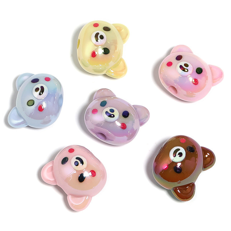 Wholesale Acrylic Cute Bear Beaded Cartoon Animal Vertical Hole Beads DIY Mobile Phone Chain Keychain Accessories
