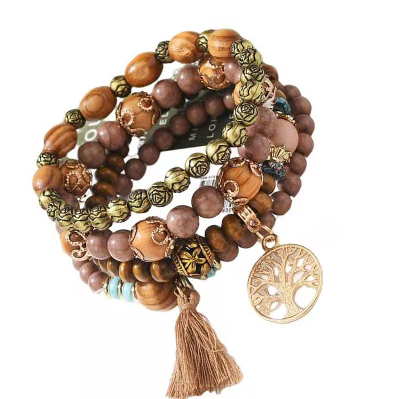 Wholesale Bohemian Creative Tassel Multi layer Wood Ethnic Style Fashion Bracelet